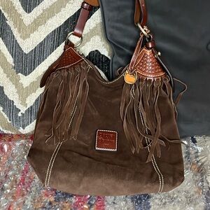 Dooney and Bourke Suede Fringe Hobo Shoulder Bag